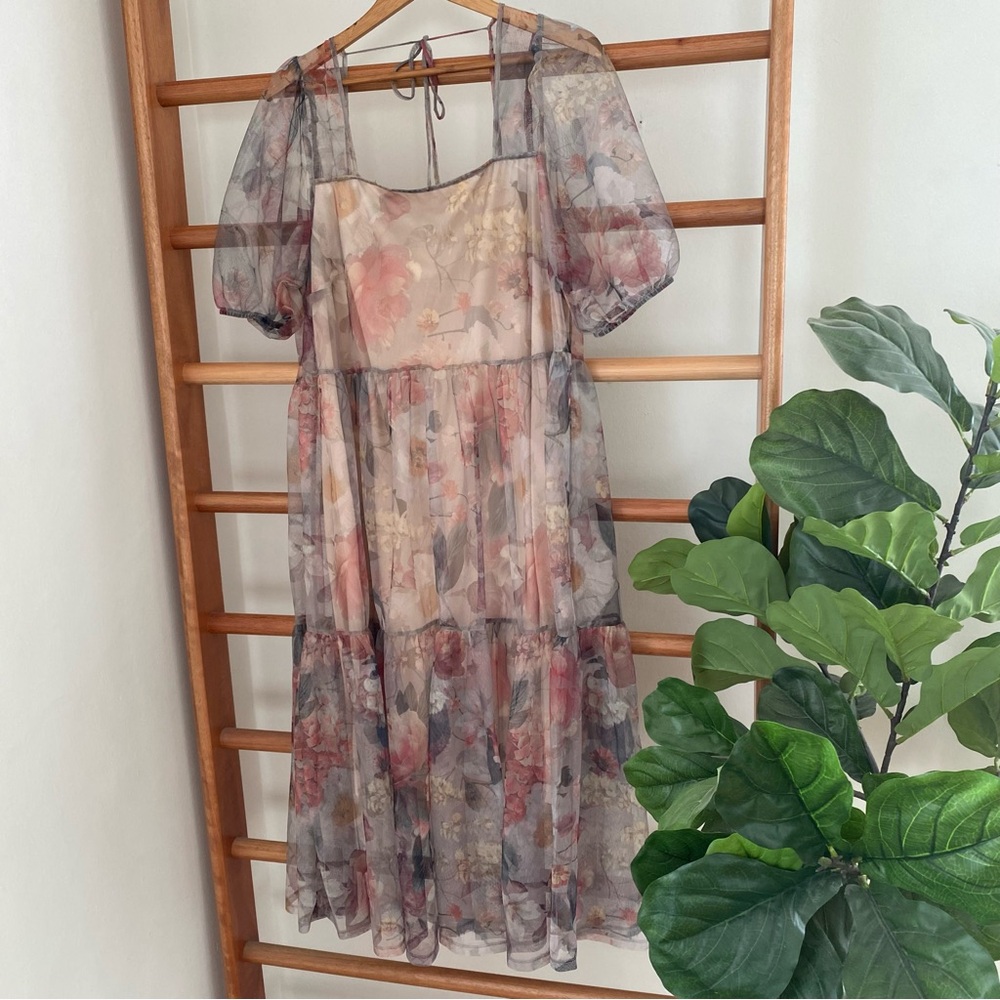 H&M floral mesh midi slip dress